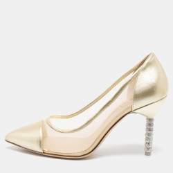 Sophia Webster Gold Leather and Mesh Jasmine Embellished Heel Pumps Size 39