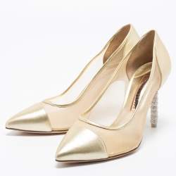 Sophia Webster Gold Leather and Mesh Jasmine Embellished Heel Pumps Size 39