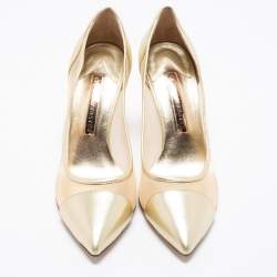 Sophia Webster Gold Leather and Mesh Jasmine Embellished Heel Pumps Size 39