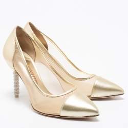 Sophia Webster Gold Leather and Mesh Jasmine Embellished Heel Pumps Size 39