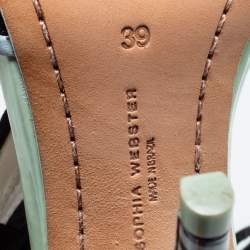 Pre Owned Sophia Webster Multicolor Patent Leather And Rabbit Fur Pom Pom Ankle Tie Up Sandals Size 39