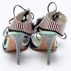 Pre Owned Sophia Webster Multicolor Patent Leather And Rabbit Fur Pom Pom Ankle Tie Up Sandals Size 39