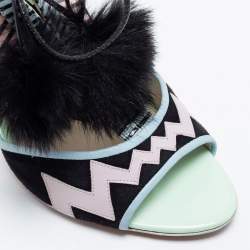 Pre Owned Sophia Webster Multicolor Patent Leather And Rabbit Fur Pom Pom Ankle Tie Up Sandals Size 39