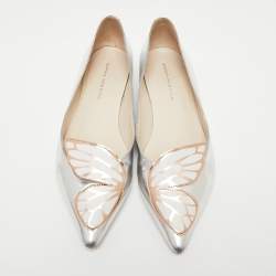 Pre Owned Sophia Webster Silver Leather Bibi Butterfly Ballet Flats Size 39.5