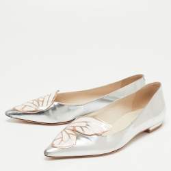 Pre Owned Sophia Webster Silver Leather Bibi Butterfly Ballet Flats Size 39.5