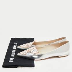 Pre Owned Sophia Webster Silver Leather Bibi Butterfly Ballet Flats Size 39.5