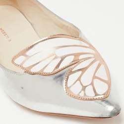 Pre Owned Sophia Webster Silver Leather Bibi Butterfly Ballet Flats Size 39.5