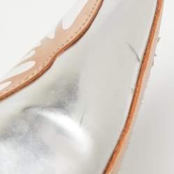 Pre Owned Sophia Webster Silver Leather Bibi Butterfly Ballet Flats Size 39.5