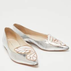 Pre Owned Sophia Webster Silver Leather Bibi Butterfly Ballet Flats Size 39.5
