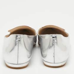 Pre Owned Sophia Webster Silver Leather Bibi Butterfly Ballet Flats Size 39.5