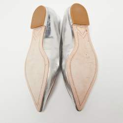 Pre Owned Sophia Webster Silver Leather Bibi Butterfly Ballet Flats Size 39.5