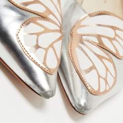 Pre Owned Sophia Webster Silver Leather Bibi Butterfly Ballet Flats Size 39.5