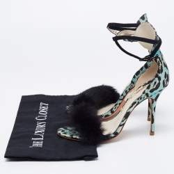 Sophia Webster Multicolor Leopard Print Jacquard and Fur-trimmed Sandals Size 38.5