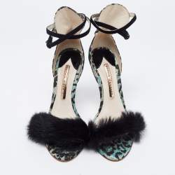 Sophia Webster Multicolor Leopard Print Jacquard and Fur-trimmed Sandals Size 38.5