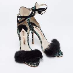 Sophia Webster Multicolor Leopard Print Jacquard and Fur-trimmed Sandals Size 38.5