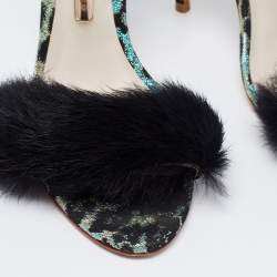 Sophia Webster Multicolor Leopard Print Jacquard and Fur-trimmed Sandals Size 38.5