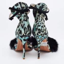 Sophia Webster Multicolor Leopard Print Jacquard and Fur-trimmed Sandals Size 38.5