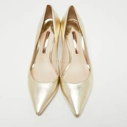 Sophia Webster Gold Leather Coco Embellished Pointed Toe Pumps Size 40