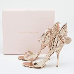 Pre Owned Sophia Webster Metallic Rose Gold Leather Chiara Butterfly Ankle Strap Sandals Size 39