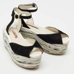 Sophia Webster Black Suede Platform Wedge Sandals Size 36.5