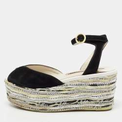 Sophia Webster Black Suede Platform Wedge Sandals Size 36.5