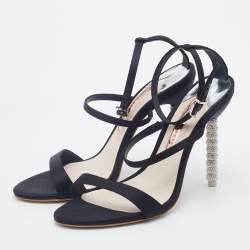 Pre Owned Sophia Webster Black Satin Rosalind Ankle Strap Sandals Size 38