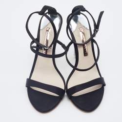 Pre Owned Sophia Webster Black Satin Rosalind Ankle Strap Sandals Size 38