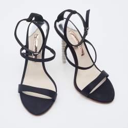 Pre Owned Sophia Webster Black Satin Rosalind Ankle Strap Sandals Size 38