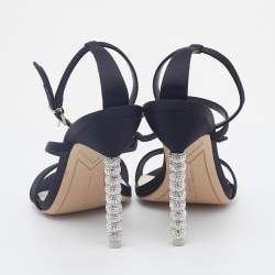 Pre Owned Sophia Webster Black Satin Rosalind Ankle Strap Sandals Size 38