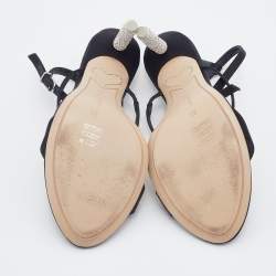 Pre Owned Sophia Webster Black Satin Rosalind Ankle Strap Sandals Size 38