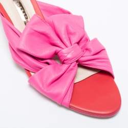 Pre Owned Sophia Webster Tricolor Leather And Calf Hair Bow Detail Slide  Sandals Size 39