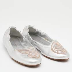 Sophia Webster Silver Leather Scrunch Ballet Flats Size 39