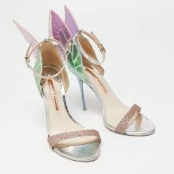 Pre Owned Sophia Webster Multicolor Glitter and Metallic Leather Chiara Ankle-Strap Sandals Size 38.5