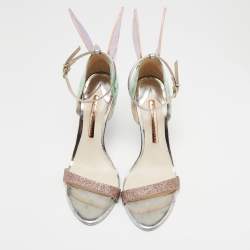 Pre Owned Sophia Webster Multicolor Glitter and Metallic Leather Chiara Ankle-Strap Sandals Size 38.5
