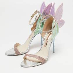 Pre Owned Sophia Webster Multicolor Glitter and Metallic Leather Chiara Ankle-Strap Sandals Size 38.5