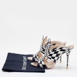Sophia Webster White/Black Check Print Leather Slide Sandals Size 39
