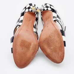Sophia Webster White/Black Check Print Leather Slide Sandals Size 39