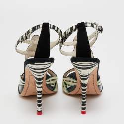 Sophia Webster White/Black Leather and Suede Flamingo T Bar Ankle Strap Sandals Size 39