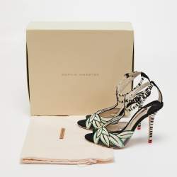 Sophia Webster White/Black Leather and Suede Flamingo T Bar Ankle Strap Sandals Size 39
