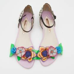 Pre Owned Sophia Webster Multicolor Leather Lilico Embellished Flat Sandals Size 39.5