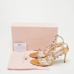 Sophia Webster White/Gold  Leather And PVC Crystal Embellished Ankle Strap Sandals Size 40