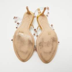 Sophia Webster White/Gold  Leather And PVC Crystal Embellished Ankle Strap Sandals Size 40