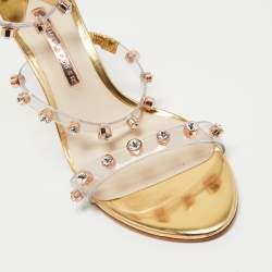 Sophia Webster White/Gold  Leather And PVC Crystal Embellished Ankle Strap Sandals Size 40