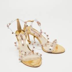 Sophia Webster White/Gold  Leather And PVC Crystal Embellished Ankle Strap Sandals Size 40
