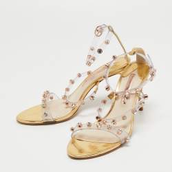 Sophia Webster White/Gold  Leather And PVC Crystal Embellished Ankle Strap Sandals Size 40