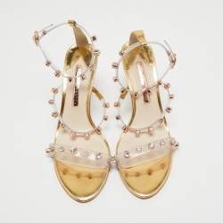 Sophia Webster White/Gold  Leather And PVC Crystal Embellished Ankle Strap Sandals Size 40