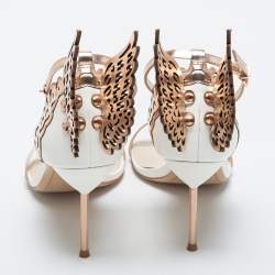 Sophia Webster Rose Gold/White Leather Evangeline Laser Cut Angel Wing Ankle Strap Sandals Size 40