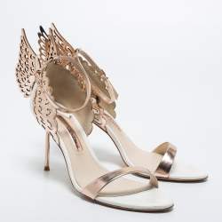 Sophia Webster Rose Gold/White Leather Evangeline Laser Cut Angel Wing Ankle Strap Sandals Size 40
