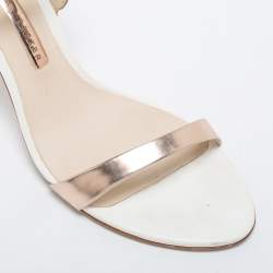 Sophia Webster Rose Gold/White Leather Evangeline Laser Cut Angel Wing Ankle Strap Sandals Size 40