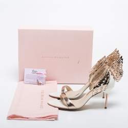 Sophia Webster Rose Gold/White Leather Evangeline Laser Cut Angel Wing Ankle Strap Sandals Size 40